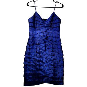 Eliza J Women Blue Black Tiered Layered Cocktail Dress Sz 8P Spaghetti Strap Zip